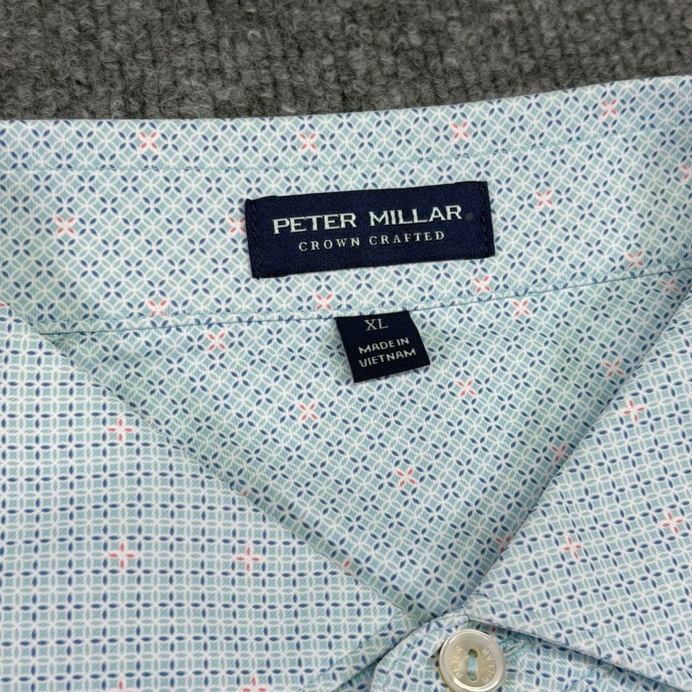 Peter Millar Mens XL Tailored Fit Crown Crafted Polo Shirt Light Blue Geometric - Picture 5 of 11
